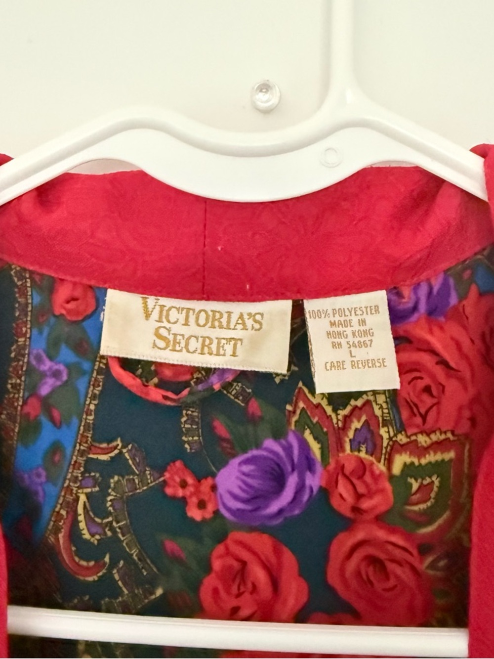 Vintage Gold Label -Victoria's Secret Floral Satin Robe Dressing Gown Red Size L - Picture 7 of 11